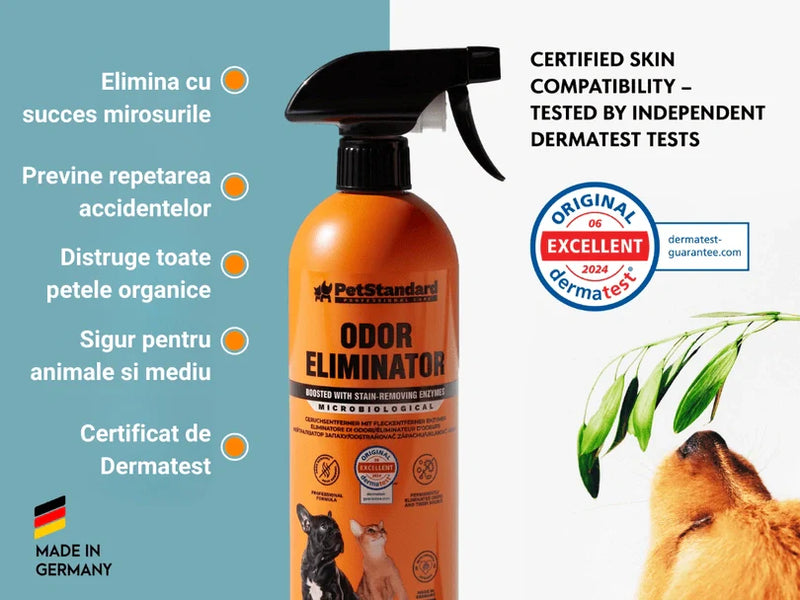 Solutie Profesionala Enzimatica pentru Eliminarea Mirosurilor, Curatare Urina Pisica si Caine, Fecale, Voma,  750 ml