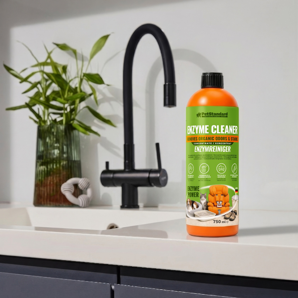 Solutie Profesionala Enzimatica Concentrata pentru Eliminarea Mirosurilor si Petelor PetStandard, 750 ml, Curatare Urina, Voma, Litiera, Textile si Suprafete