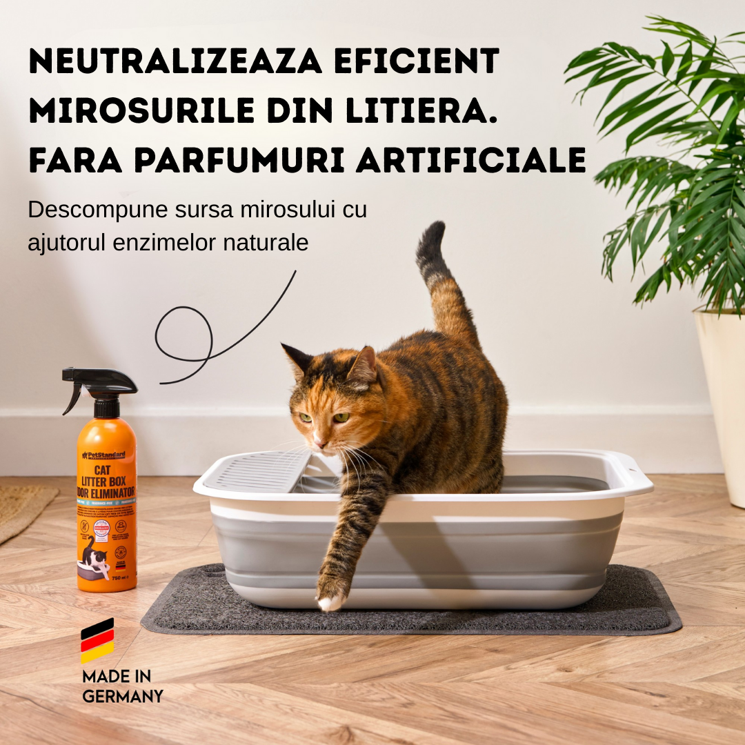 Solutie Profesionala Enzimatica pentru Eliminarea Mirosului de Urina din Litiera Pisicii, pentru Curatare Litiera, fara parfum, 750 ml