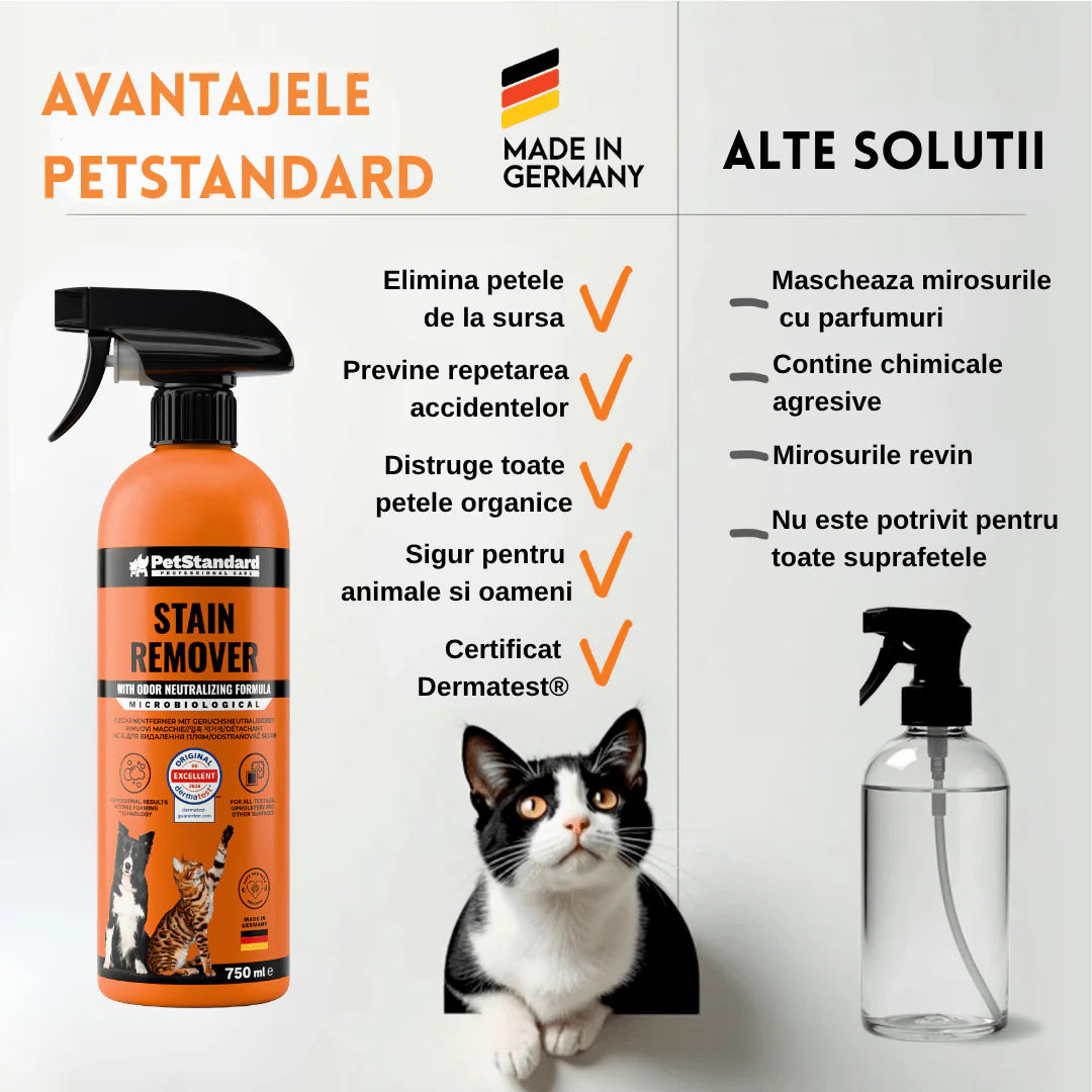 Solutie Profesionala Enzimatica pentru Eliminarea Petelor cu Neutralizare Mirosuri, Pet Standard, 750 ml