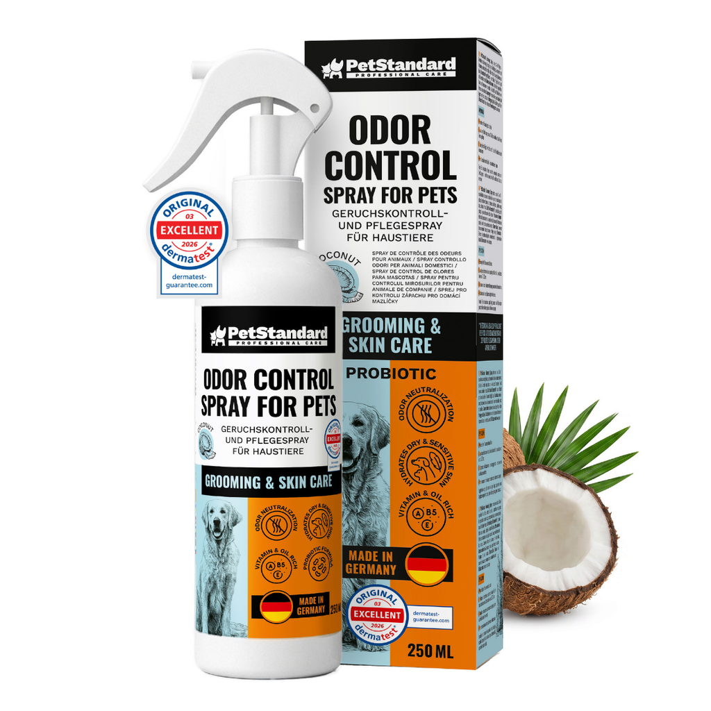 Spray Eliminare Mirosuri pentru Caini si Pisici PetStandard Odor Control 250 ml, cu Probiotice, Vitamine si Ulei de Cocos